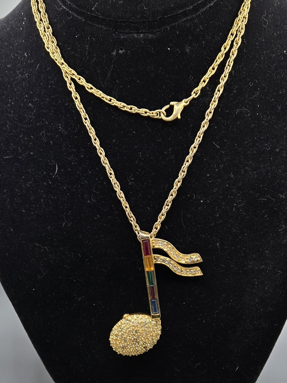 Xanadu Multicolor Music Note Pendant Necklace Gold Tone Glass Crystals